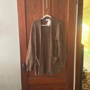 Popcorn (Fuzzy) Brown Cardigan